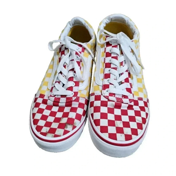 Vans Youth 7 Red Yellow Blue Checkerboard Low Top Skate Shoes Retro Classic - Picture 2 of 8